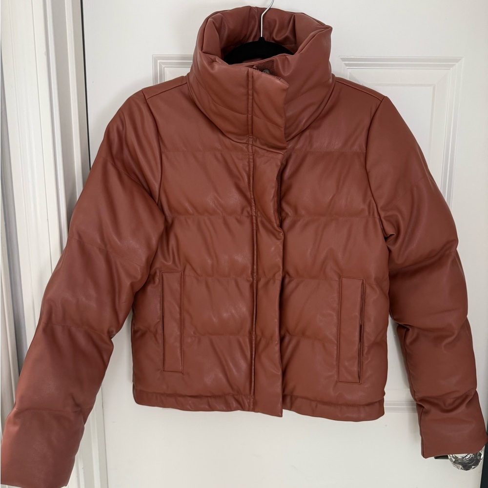 Abercrombie and Fitch chocolate brown leather puffer